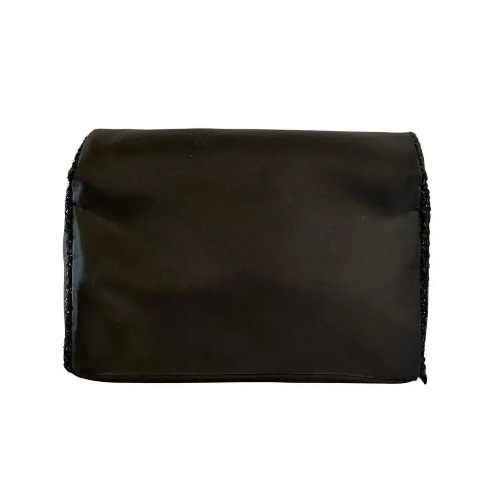 Chanel Parfums Black Satin Faux Tweed Travel Toiletry Bag Makeup Pouch
